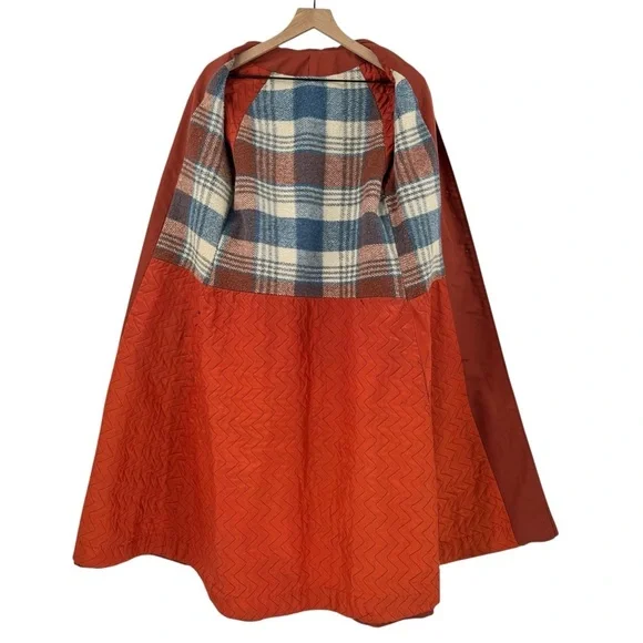 Women's Vintage 1970s Trench Coat Belted Flannel Lined Rust Orange | Size M/L - Picture 5 of 11